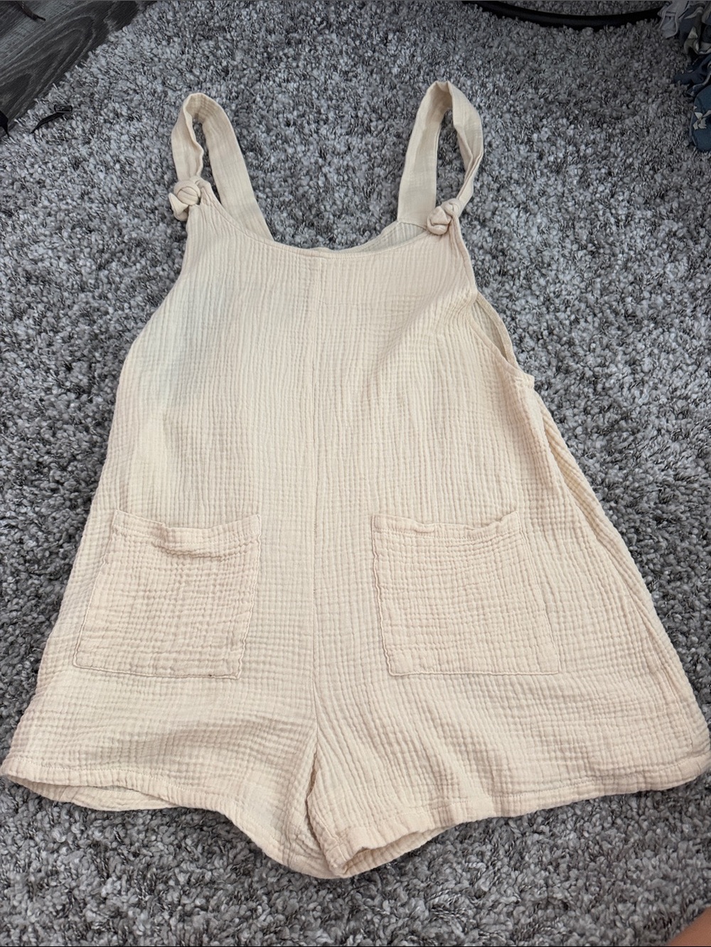 Linen Tan overalls shorts